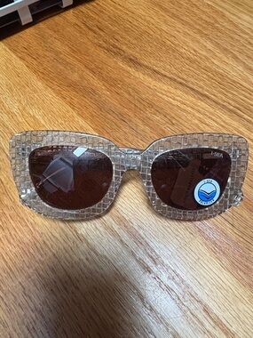 NWT Anthropologie Textured Clear Frame Sunglasses with Brown Lenses